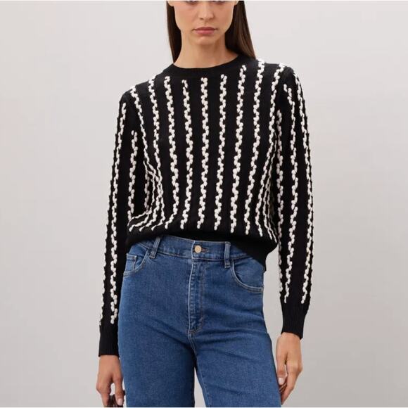 Jason Wu Black White Oversized Cable Knit Sweater MEDIUM Crew Soft Designer $380 - Picture 1 of 11